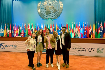 Lauren Murphy (2nd from right) with a group of UN interns and staff at the 79th Commission Session